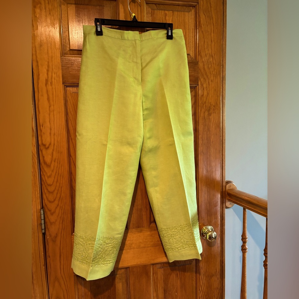 Mercer & Madison Light Green/Melon Linen blend gorgeous embellishments on hem